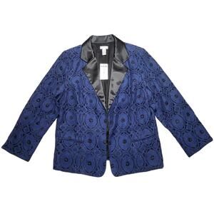 Chico's Lace Overlay Blazer Jacket Casablanca Blue Black Lined Large 12 2